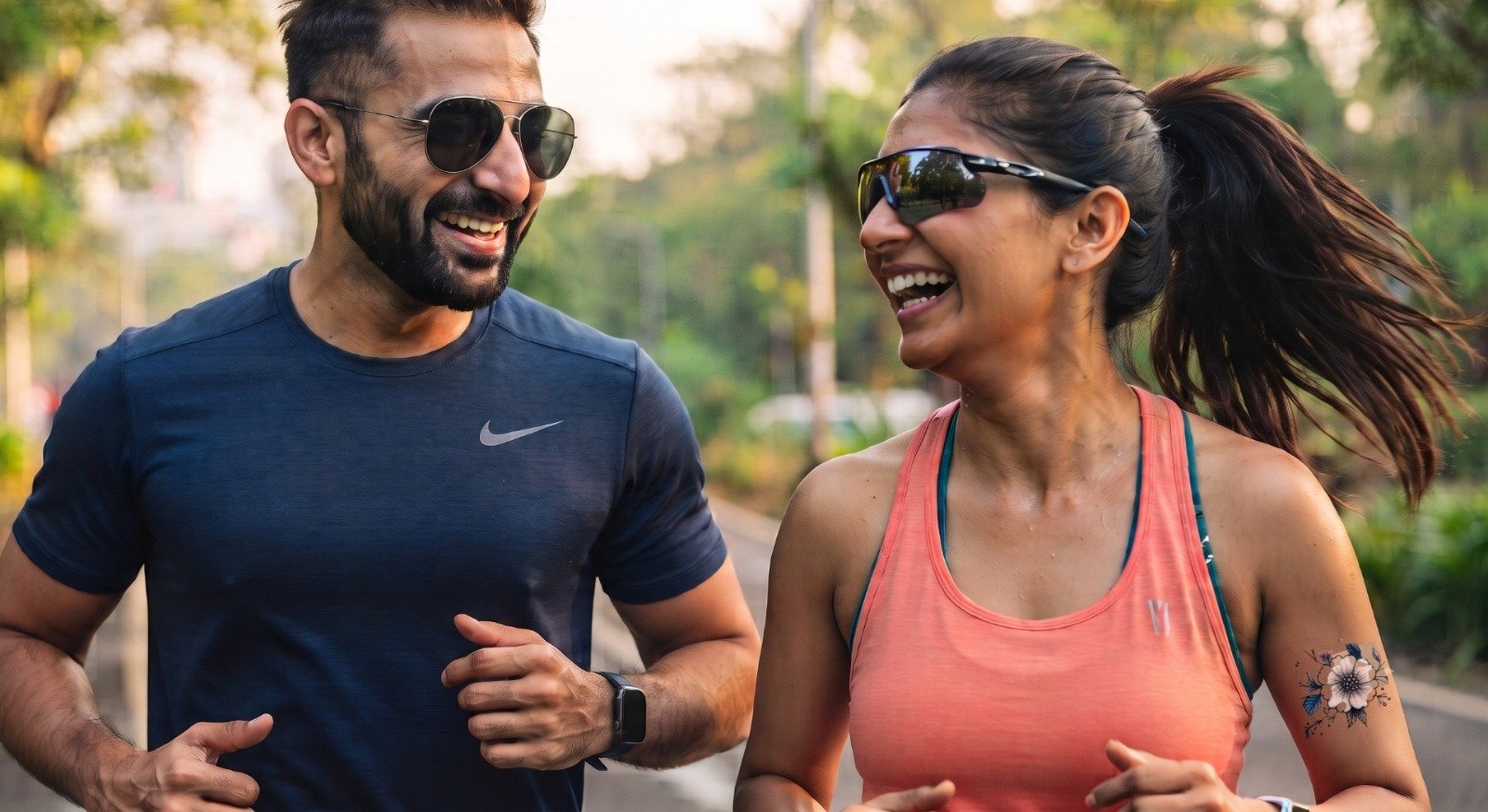A runner wearing sunglasses on an outdoor jog